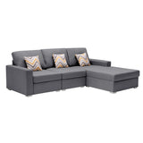 Nolan Gray Linen Fabric 3Pc Reversible Sectional Sofa Chaise with Pillows and Interchangeable Legs
