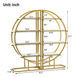 4 Tiers Home Office Open Bookshelf, Round Shape, Different Placement Ways, MDF Board, Gold Metal Frame, White