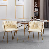 Modern Design Golden Metal Frame Velvet Fabric Dining Chair with Golden Legs,Set of 2,Ivory