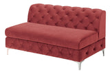 Burgundy Velvet Tufted Cushion Couch LAF And RAF Chaise Armless Loveseat