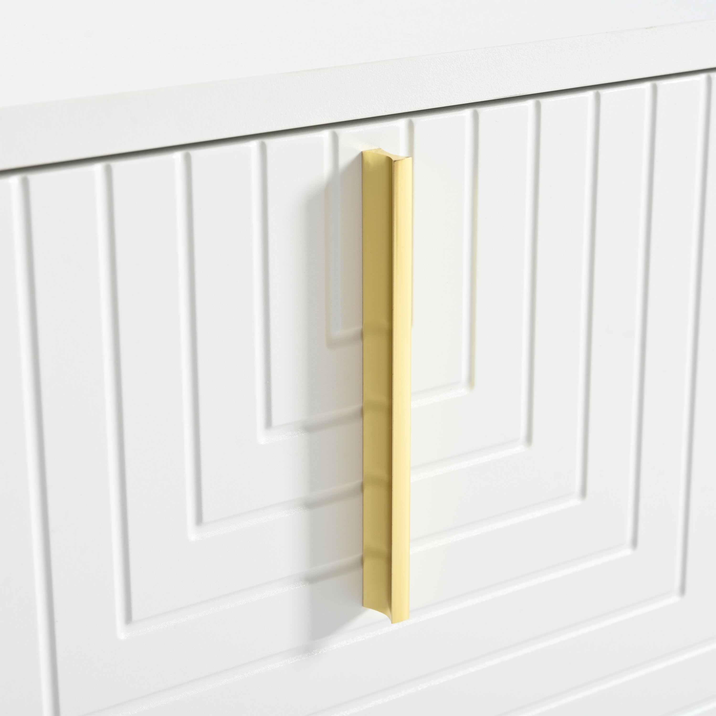 ON-TREND Modern TV Stand with Metal Legs and Gold Handles for TVs Up to 80'', Media Console Table with Cabinets and Adjustable Shelves, Luxury TV Cabinet with Geometric Lines for Living Room, White