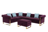 Maddie Purple Velvet 6-Seater Sectional Sofa with Storage Ottoman