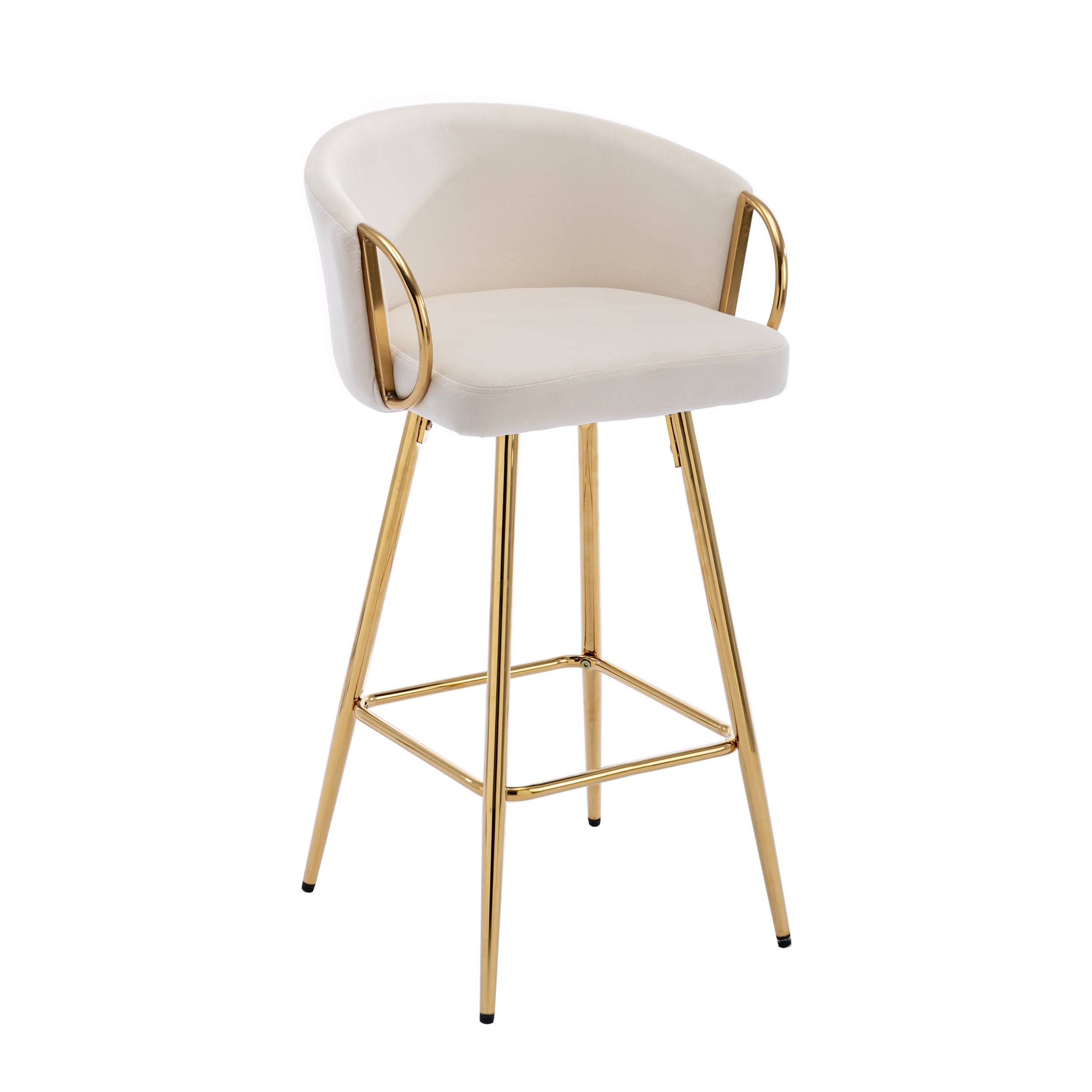 30 Inch Set of 2 Bar Stools,with Chrome Footrest and Base Velvet + Golden Leg Simple Bar Stool,CREAM