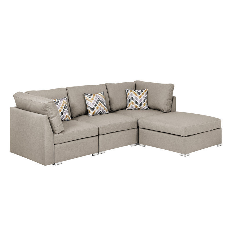 Amira Beige Fabric Sofa with Ottoman and Pillows