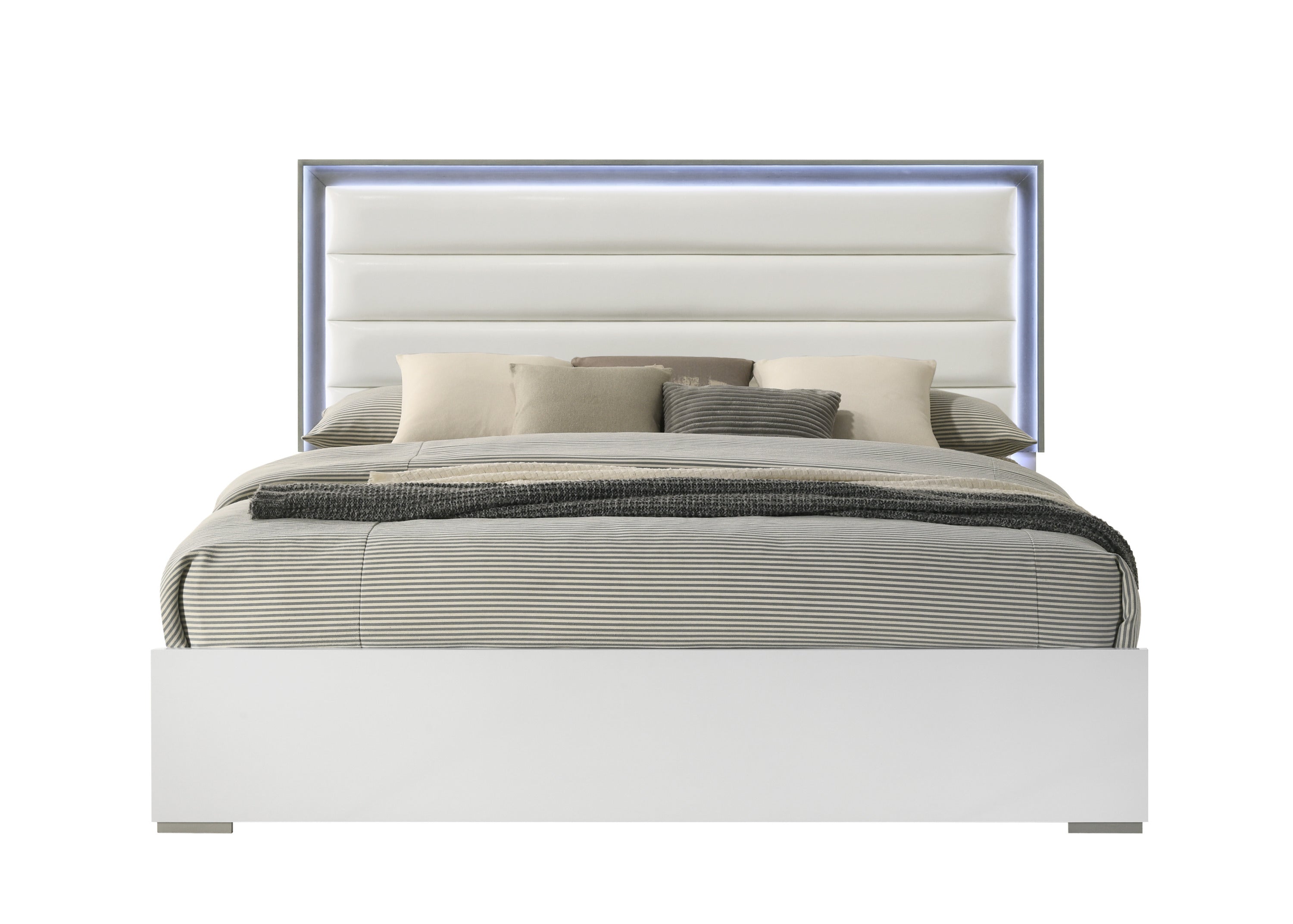Olivia Contemporary Style Full Bed Made with LED Headboard & Wood in White (CA Inventory)