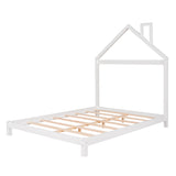 Full Size Wood Platform Bed with House-shaped Headboard  (White)