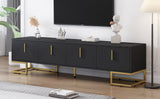 ON-TREND Modern TV Stand with Metal Legs and Gold Handles for TVs Up to 80'', Media Console Table with Cabinets and Adjustable Shelves, Luxury TV Cabinet with Geometric Lines for Living Room, Black