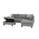 Steel Gray Fabric Reversible Sectional Sofa with Ottoman