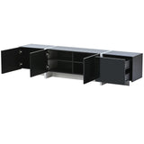 ON-TREND White & Black Contemporary Rectangle Design TV Stand, Unique Style TV Console Table for TVs Up to 80'', Modern TV Cabinet with High Gloss UV Surface for Living Room.