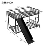 Metal Bunk Bed with Slide, Twin over Twin, Black