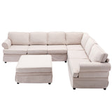 108.6" Beige Fabric Upholstered Modular Sofa with removable Ottoman