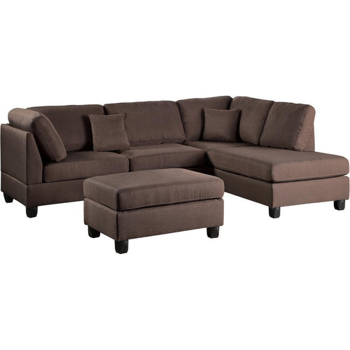 Reversible Chocolate Color 3pcs Sectional Linen Like Fabric Cushion Couch