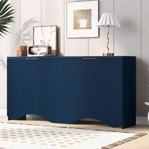 U-Style Vertical Stripes and Wavy Design of a Four-Door Cabinet Cabinet Suitable for Hallway, Entryway, Living Room