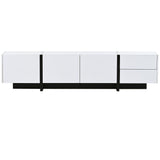 [VIDEO provided] ON-TREND White & Black Contemporary Rectangle Design TV Stand, Unique Style TV Console Table for TVs Up to 80'', Modern TV Cabinet with High Gloss UV Surface for Living Room.