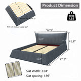 King Size Upholstered Platform Bed with Special Shaped Velvet  Headboard, Metal & Solid Wood Frame,Grey