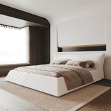 King Size Upholstered Platform Bed with Special Shaped Velvet  Headboard, Metal & Solid Wood Frame,Cream