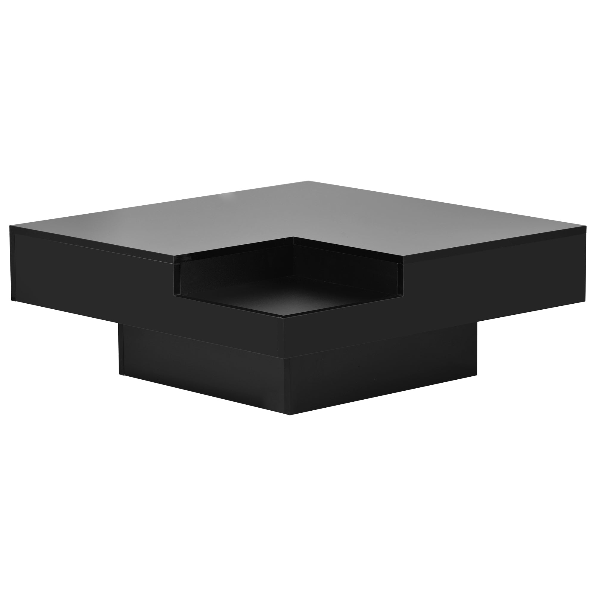 ON-TREND Modern Minimalist Design 31.5*31.5in Square Coffee Table with Detachable Tray and Plug-in 16-color LED Strip Lights Remote Control for Living Room (OLD SKU: WF291303AAB )