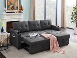 Mabel Dark Gray Linen Fabric Sleeper Sectional with cupholder, USB charging port and pocket