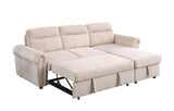 Ashton Beige Velvet Fabric Reversible Sleeper Sectional Sofa Chaise