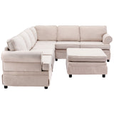 108.6" Beige Fabric Upholstered Modular Sofa with removable Ottoman