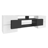 ON-TREND Unique Shape TV Stand with 2 Illuminated Glass Shelves, High Gloss Entertainment Center for TVs Up to 88", Versatile TV Cabinet with LED Color Changing Lights for Living Room, Black&White