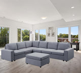 Casey 120" Light Gray Linen 7 Seat Reversible Modular Sectional Sofa