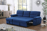 Kipling Blue Velvet Fabric Reversible Sleeper Sectional Sofa Chaise