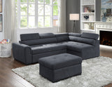 Haris 97" Dark Gray Fabric Sleeper Sofa Sectional with Adjustable Headrest and Storage Ottoman