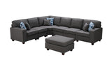 Casanova Dark Gray Linen 7Pc Modular Sectional Sofa and Ottoman
