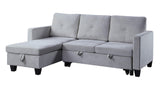 Nova Light Gray Velvet Reversible Sleeper Sectional with Storage Chaise