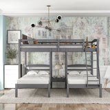 Full over Twin & Twin Bunk Bed,Triple Bunk Bed, Gray