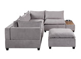 Madison Light Gray Fabric 6 Piece Modular Sectional Sofa with Ottoman and USB Storage Console Table