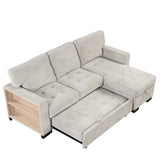 Light Gray Sectional with Storage Rack Pull-out Bed Drop Down Table  and USB Charger