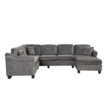 122" Dark Gray velvet fabric 4pcs Sectional Sofa with Ottoman with Right Side Chaise