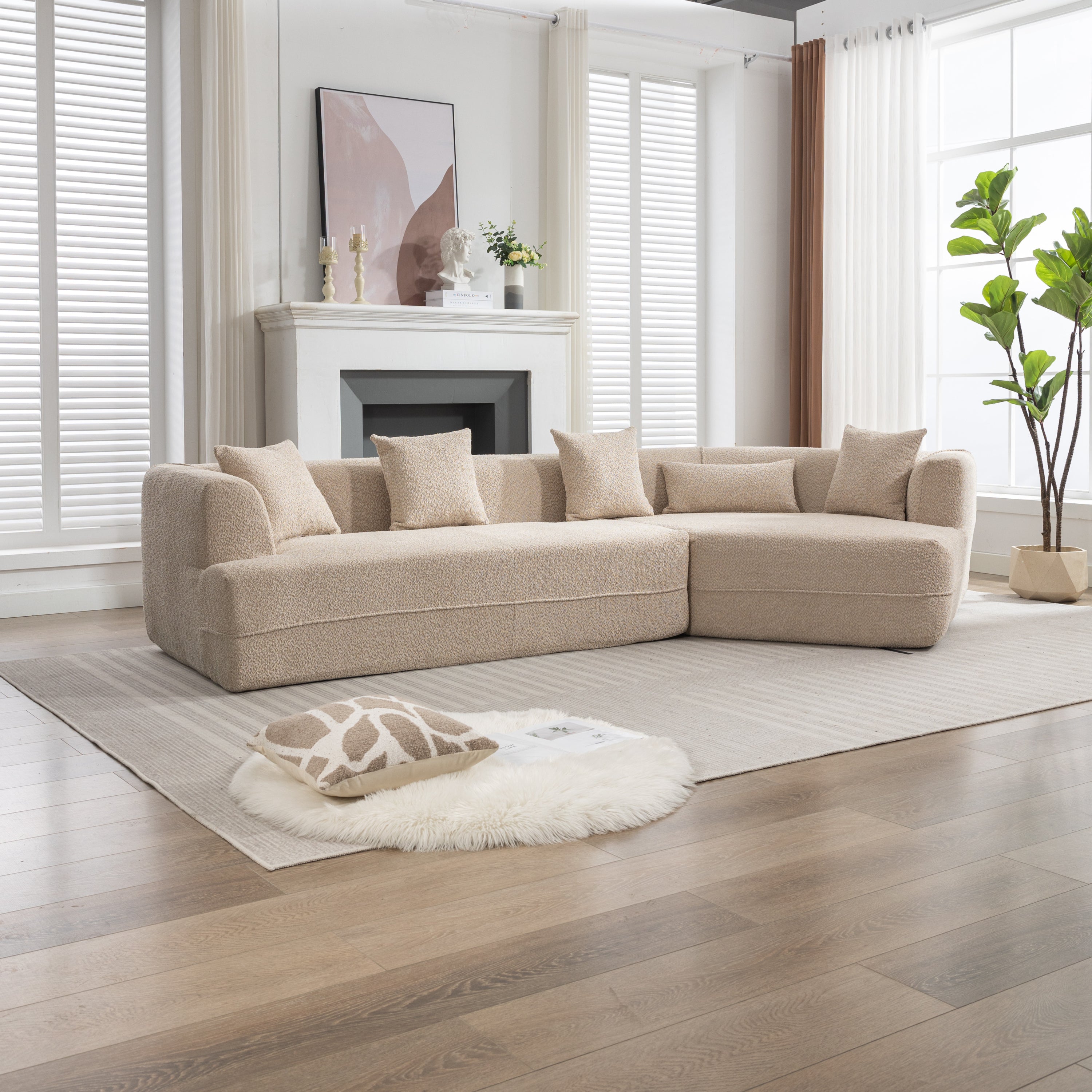 Modular Sectional Living Room Sofa Set, Modern Minimalist Style Couch, Upholstered Sleeper Sofa for Living Room, Bedroom, Salon, 2 PC Free Combination ,Anti-wrinkle,Boucle fabric,Light Brown