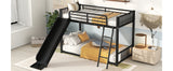 Metal Bunk Bed with Slide, Twin over Twin, Black