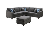 Sonoma Dark Gray Linen 6Pc Modular Sectional Sofa and Ottoman
