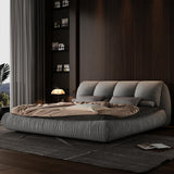 King Size Upholstered Platform Bed with Oversized Padded Backrest, Thickening Pinewooden Slats and Solid Wood Leg,Grey