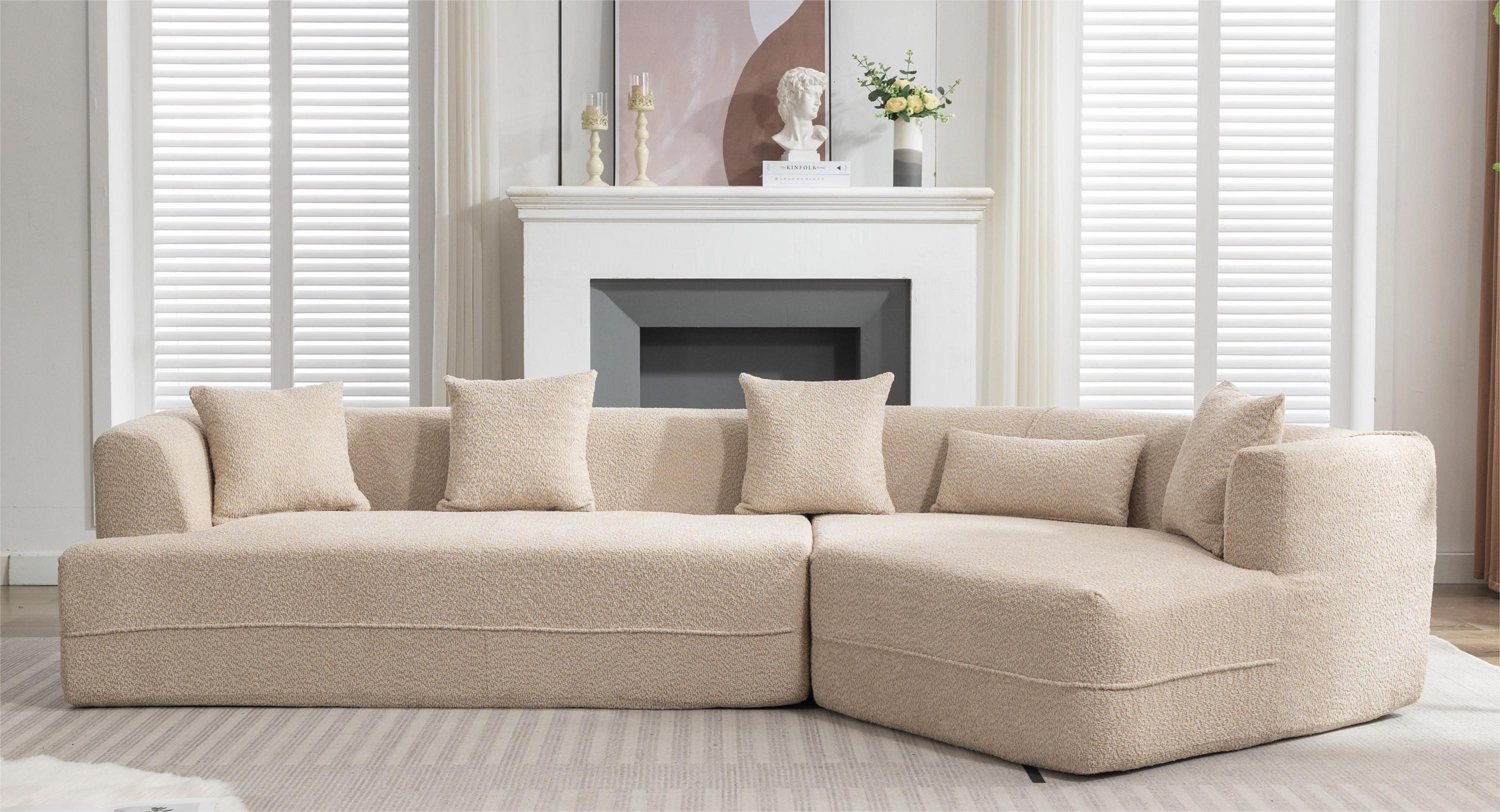 Modular Sectional Living Room Sofa Set, Modern Minimalist Style Couch, Upholstered Sleeper Sofa for Living Room, Bedroom, Salon, 2 PC Free Combination ,Anti-wrinkle,Boucle fabric,Light Brown