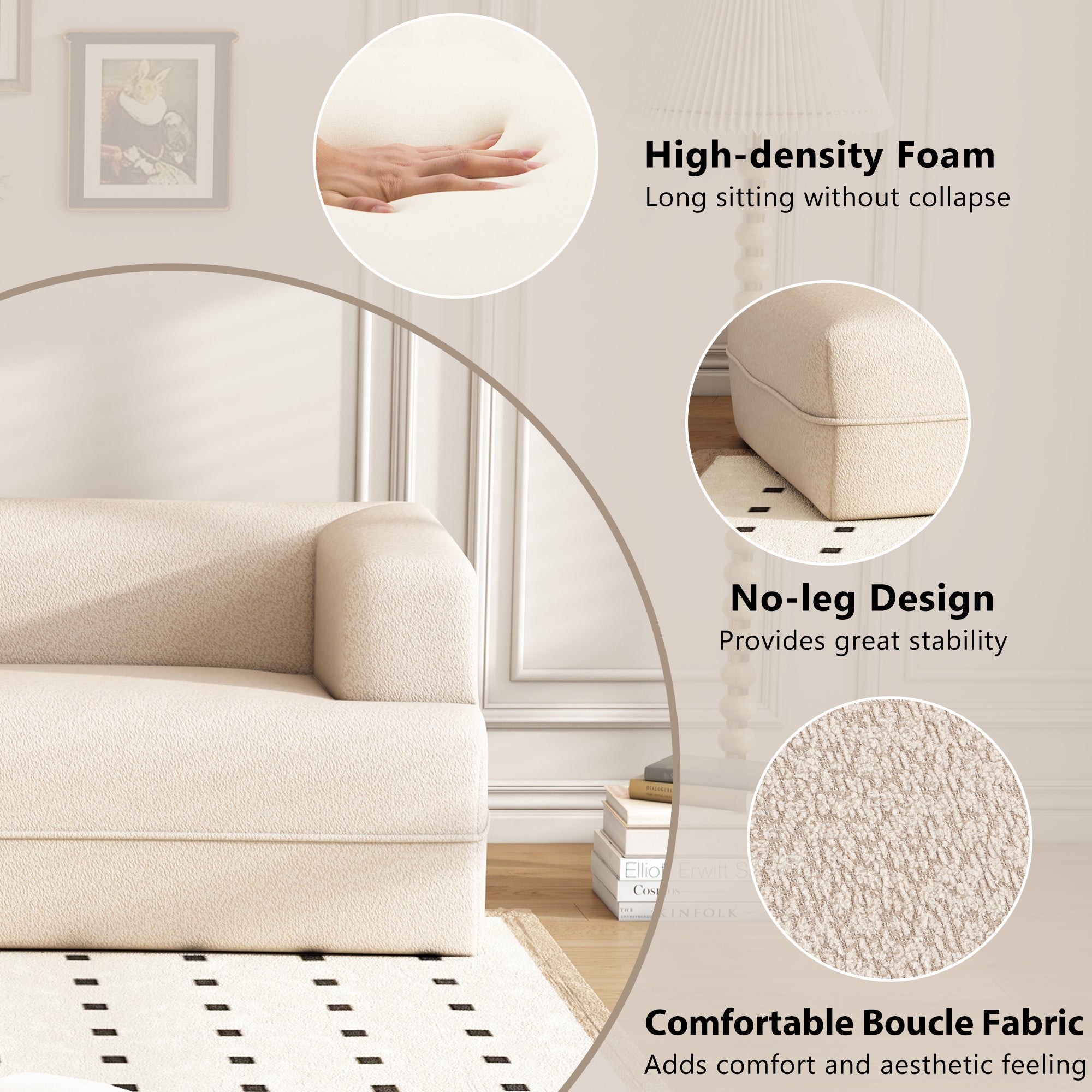 109.4" Beige Curved Chaise Lounge