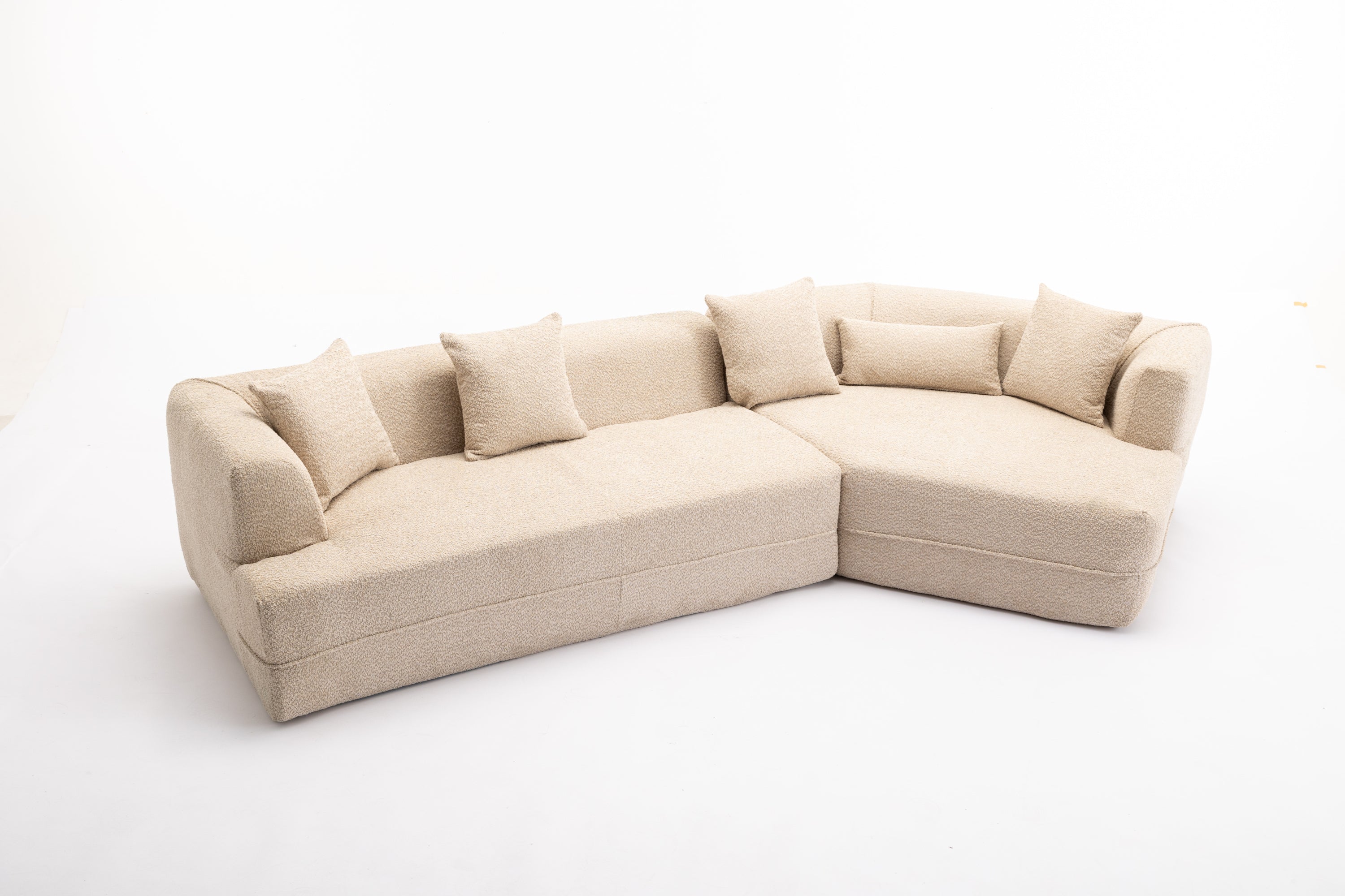 Modular Sectional Living Room Sofa Set, Modern Minimalist Style Couch, Upholstered Sleeper Sofa for Living Room, Bedroom, Salon, 2 PC Free Combination ,Anti-wrinkle,Boucle fabric,Light Brown