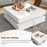 ON-TREND Modern High Gloss Coffee Table with 4 Drawers, Multi-Storage Square Cocktail Tea Table with Wood Grain Legs, Center Table for Living Room, 31.5''x31.5'', White