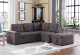 Katie Brown Linen Sleeper Sectional Sofa with Storage Ottoman, Storage Arm