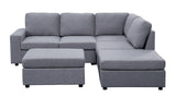 Skye Light Gray Linen 6 Seat Reversible Modular Sectional Sofa with Ottoman
