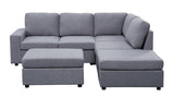 Marta Light Gray Linen 6 Seat Reversible Modular Sectional Sofa with Ottoman