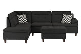 Black Cushion Sectional w Ottoman Linen Like Fabric