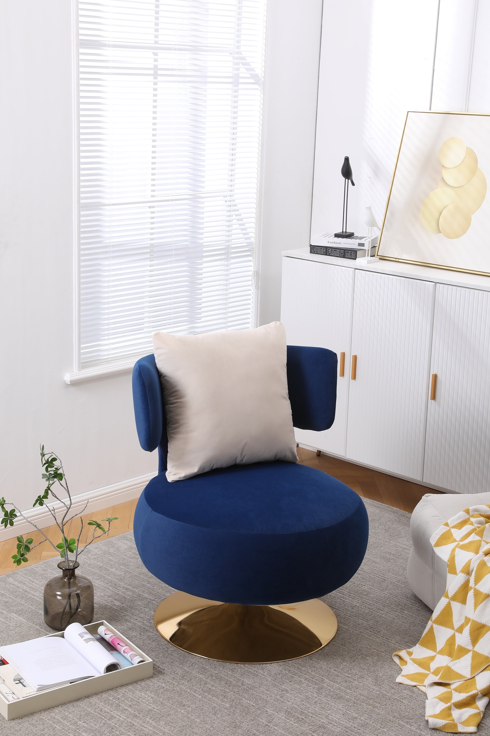 Swivel Accent Chair Armchair, Round Barrel Chair in Fabric for Living Room Bedroom