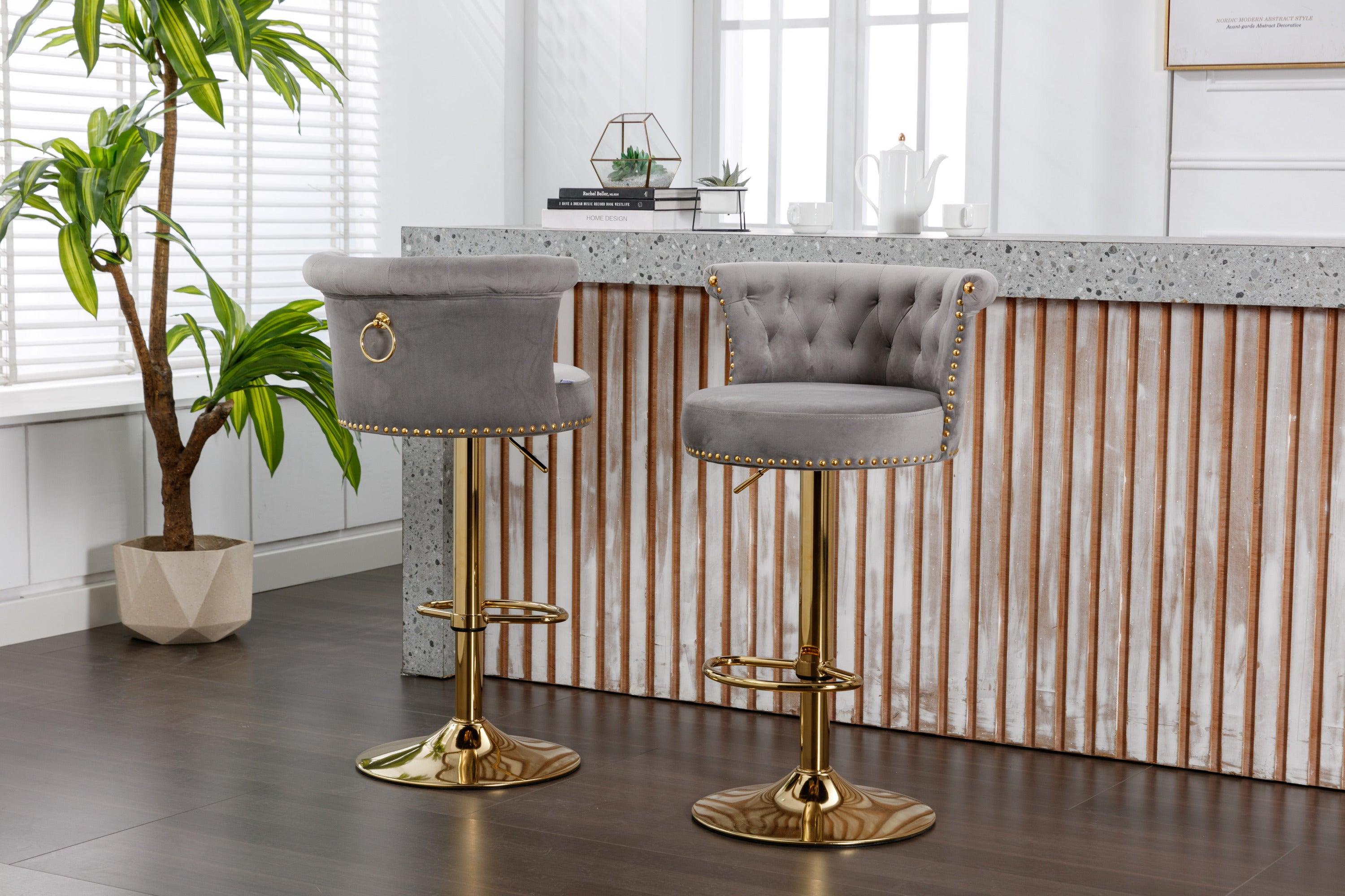 COOLMORE Swivel Bar Stools Set of 2 Adjustable Counter Height Chairs with Footrest for Kitchen, Dining Room 2PC/SET