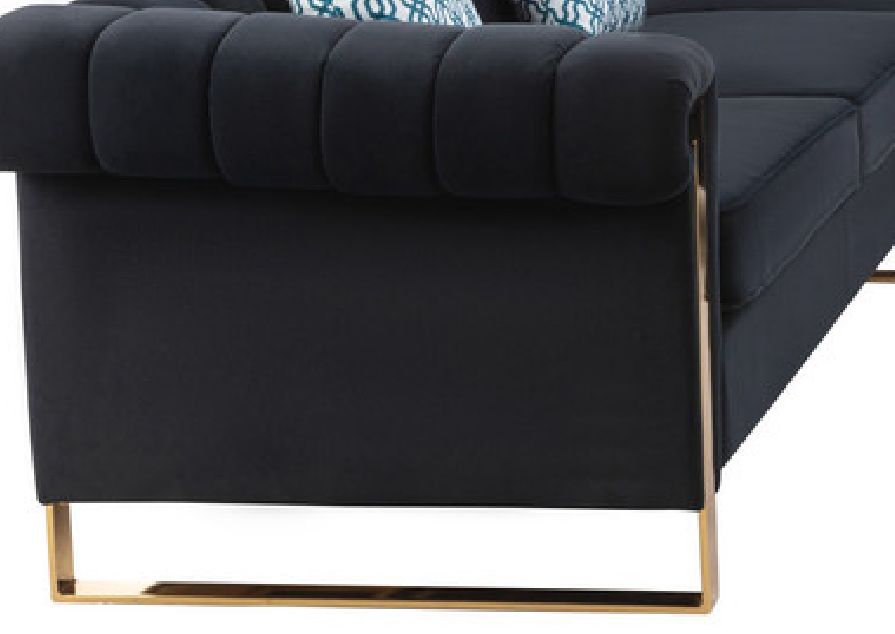 Maddie Black Velvet 6-Seater Sectional Sofa with Storage Ottoman
