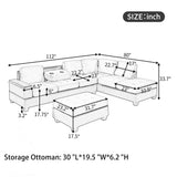 Orisfur. Modern Sectional Sofa with Reversible Chaise, L Shaped Couch Set with Storage Ottoman and Two Cup Holders for Living Room